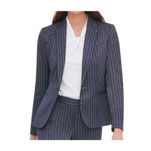 Tommy Hilfiger Women's Navy Pinstripe Blazer Size 2 Single Button Elbow Patches